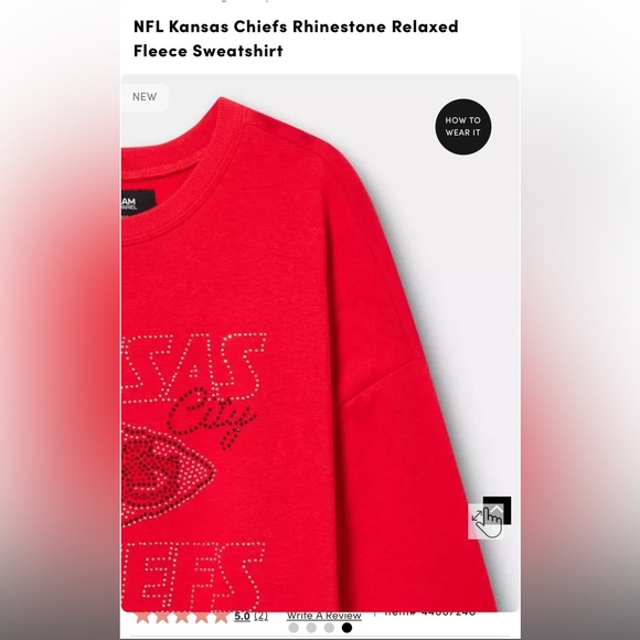NFL Kansas Chiefs Rhinestone Relaxed Fleece Sweatshirt Torrid Size 1 NWT - Picture 2 of 4